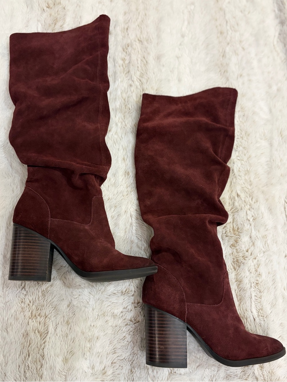 Steve Madden Savas Burgundy Suede Leather Knee High Slouch Boots Y2K Boho Fall